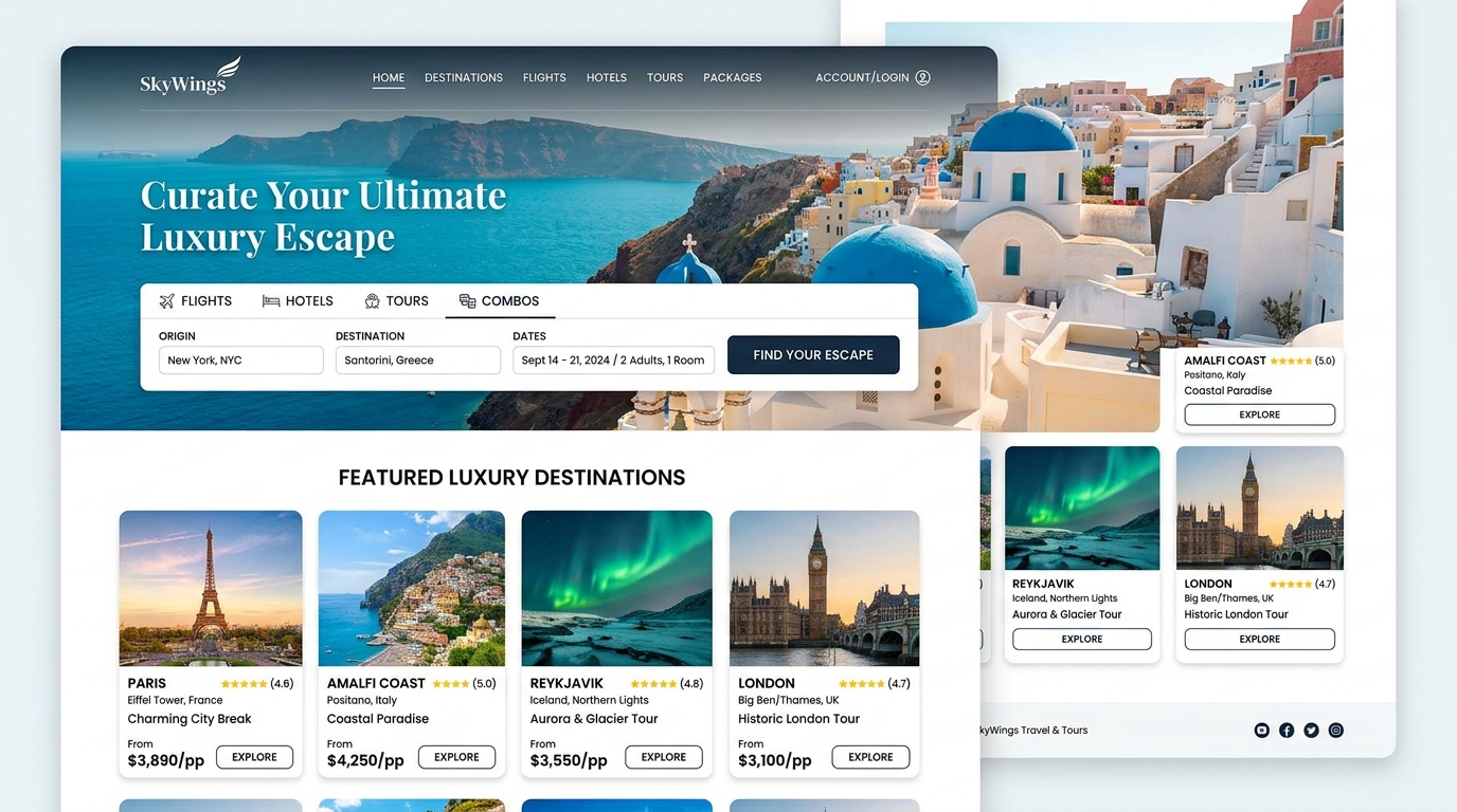 Giao diện mẫu Sàn Đặt Tour & Combo trên máy tính