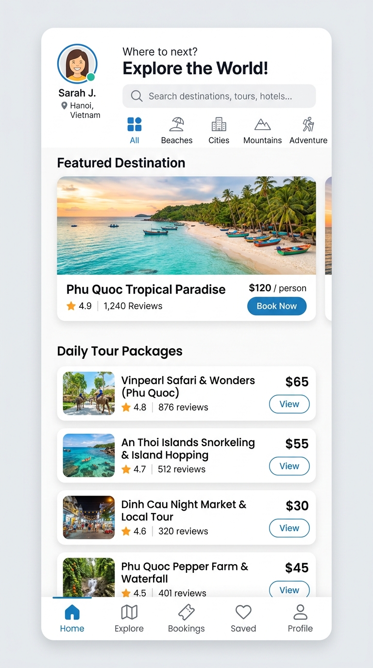 Giao diện mẫu Mẫu Tour Lữ Hành Tổng Hợp trên điện thoại